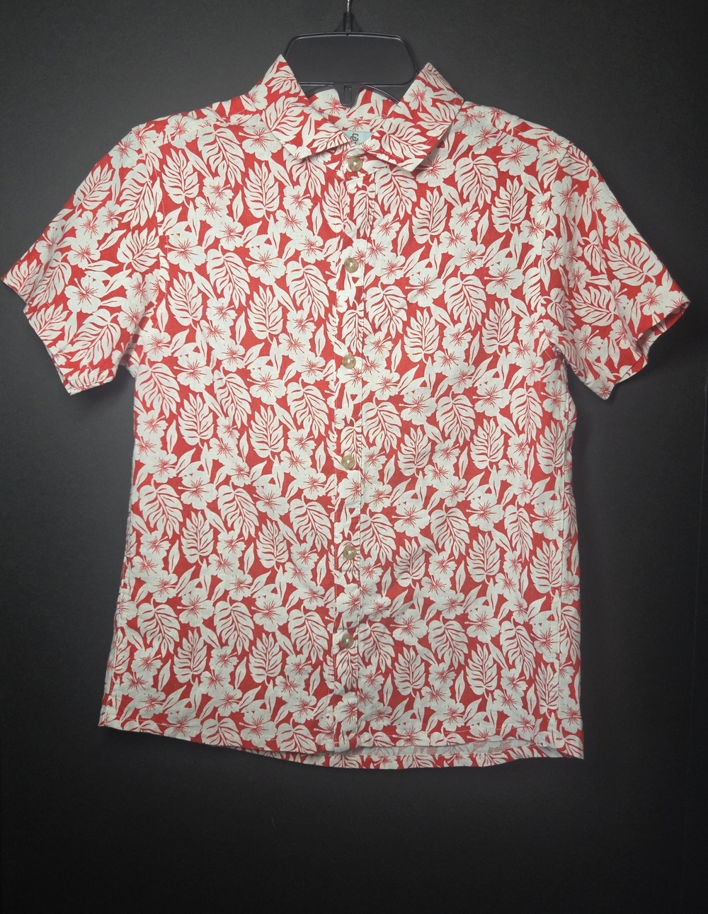 Boys Linen Red & White Floral Button-Down Shirt